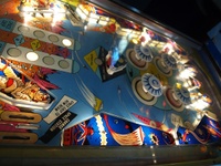 Image # 46813: On Beam Later Production Illuminated Playfield 
(Serial number 2178. Note: this game was produced with stationary targets in place of mushroom bumpers.)