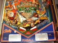 Image # 51378: Paragon Lower Playfield - 3 Flipper Version 
(The bottom exit from the Dragon's Lair has a small white post that probably was not placed by the factory. Serial number EPA1161. Game located in France.)