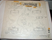Image # 70450: Paragon Pre-Production Backglass Artwork 
(Production Layout for the film separator to prepare blackline art to strip into black 4-color process film positive.This not a completed piece of production art yet.Artist is Paul Faris.Ink on Vellum plus film positive elements.)