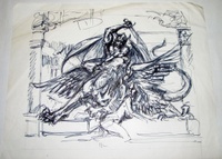 Image # 70451: Paragon Pre-Production Backglass Artwork 
(Early pre-production concept sketch for backglass.Artist is Paul Faris.Ink on vellum.Dimensions approximately 11 inches by 14 inches.)