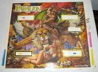 Image # 70452: Paragon Pre-Production Backglass Artwork 
(Cromalin color proof of backglass.Includes only cyan, yellow, and magenta.Artist is Paul Faris.Cromalin powders laminated to paper.Dimensions: same size as production glass.)
