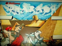Image # 67164: Pharaoh Original Backglass Artwork - Detail 
(Artist is Seamus McLaughlin.Media unconfirmed.Dimensions 24 1/2 inches by 28 1/2 inches.)