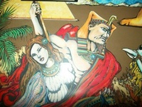 Image # 67165: Pharaoh Original Backglass Artwork - Detail 
(Artist is Seamus McLaughlin.Media unconfirmed.Dimensions 24 1/2 inches by 28 1/2 inches.)