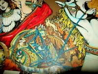 Image # 67166: Pharaoh Original Backglass Artwork - Detail 
(Artist is Seamus McLaughlin.Media unconfirmed.Dimensions 24 1/2 inches by 28 1/2 inches.)