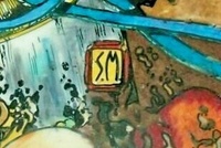 Image # 67169: Pharaoh Original Backglass Artwork - Detail 
(Artist is Seamus McLaughlin.Media unconfirmed.Dimensions 24 1/2 inches by 28 1/2 inches.)