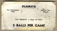 Image # 42247: Planets Scoreless Score Card - 5 Ball Play 
(In award games, this card would list award thresholds for replays or extra balls.  From the game with serial numbers 99486 and 99584.)
