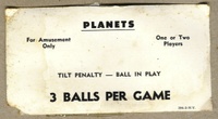 Image # 42248: Planets Scoreless Score Card - 3 Ball Play 
(In award games like Zodiac, this card would list award thresholds for replays or extra balls.  From the game with serial numbers 99486 and 99584.)