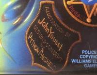 Image # 63792: Police Force Backglass - Detail 
(The artist and designer names are shown here.)