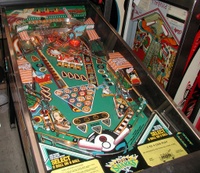 Image # 23784: Pool Sharks Playfield 
(Note: This playfield has white flippers instead of the yellow flippers it was manufactured with.)