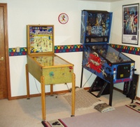 Image # 63959: Basketball Cabinet - Full View 
(This cabinet has been repainted but is included here to show its size as compared to a solid state pinball machine and to a doorway.)