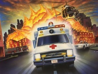 Image # 68102: Rescue 911 Original Backglass Artwork 
(Artists are Constantino Mitchell and Jeanine Mitchell.Acrylic paint on illustration board.Dimensions 30 inches by 40 inches.)