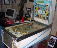 Image # 32641: Reserve Early Production Cabinet - Full View 
(This cabinet paint design matches the game in the flyer and appears to be original. Serial number 57400.)