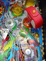 Image # 10015: Red & Ted's Road Show Right Playfield Detail 
(Note that this machine includes a custom painted radio.)