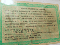 Image # 81650: Rock Star Sample Game - Playfield Serial Number 
(Cabinet serial number is 01012 S.)