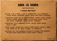 Image # 34841: Abra Ca Dabra Sample Game - Instruction Card - 3 Balls 
(Serial number 01015 S.)