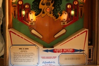Image # 39376: Abra Ca Dabra Sample Game - Lower Playfield - Light Shields Removed 
(The small white lights shields nearest the flippers may not be original to sample games. They do not appear on the flyer. Serial number 01015 S.)
