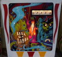 Image # 76423: Abra Ca Dabra Sample Game - Illuminated Backglass 
(This is actual glass, not plexiglass. Serial number 01003 S.)