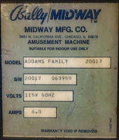 Image # 83832: The Addams Family Model Number and Serial Number 
(Serial number 20017 063959.)