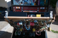 Image # 63832: Rollergames Prototype Game - XR7 Designation 
(The code 'XR7' indicated this playfield was coated with an experimental urethane playfield clear coating, later produced as 'Diamond Plate'. Serial number 576 X360003.)