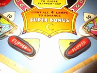 Image # 58007: Bazaar Flippers Open 
(Bally manufactured this game using white flippers with white rubbers on them.)
