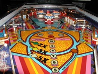 Image # 16328: Rolling Stones Early Production Playfield 
(This is a plastic playfield from the game with serial number 1013, the 13th game produced.)