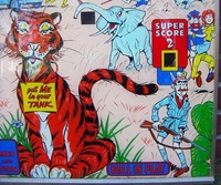 Image # 69103: Safari Backglass - Detail 
(This backglass is actual glass, not Plexiglas. Serial number 1354.)
