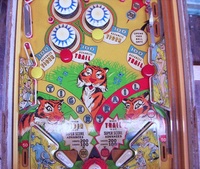 Image # 69109: Safari Middle Playfield 
(The factory passive bumper between the flippers has been replaced by a pop bumper. Serial number 1354.)