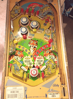Image # 74597: Safari Playfield 
(The passive bumper between the flippers in this picture has the wrong bumper cap. Serial number 1971.)