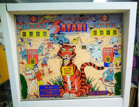 Image # 77356: Safari Early Production Backglass 
(The cabinet has been repainted. Serial number 1029.)