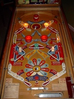 Image # 32742: Saratoga Illuminated Playfield 
(The upper playfield has stationary bumpers that look like flippers.)