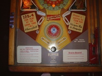 Image # 57757: Score-Board Illuminated Lower Playfield 
(The paper apron is reproduction, but the instruction and score cards are original. Serial number 105019 SB.)