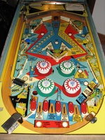 Image # 48843: See Saw Later Production Playfield - Downfield View 
(Serial number 2606.)