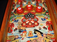 Image # 66233: Serenade Middle Playfield 
(The owner states the pop bumpers caps, standup targets, and flippers are replacement parts.)