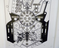 Image # 70913: Beat the Clock Original Blackline for Playfield 
(Artist is Tony Ramunni.Ink/felt pen on Mylar.Dimensions 22 1/2 inches by 41 inches.)