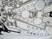Image # 70916: Beat the Clock Original Blackline for Playfield 
(Artist is Tony Ramunni.Ink/felt pen on Mylar.Dimensions 22 1/2 inches by 41 inches.)
