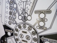 Image # 70917: Beat the Clock Original Blackline for Playfield 
(Artist is Tony Ramunni.Ink/felt pen on Mylar.Dimensions 22 1/2 inches by 41 inches.)