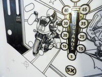 Image # 70918: Beat the Clock Original Blackline for Playfield 
(Artist is Tony Ramunni.Ink/felt pen on Mylar.Dimensions 22 1/2 inches by 41 inches.)