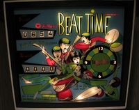 Image # 41230: Beat Time Illuminated Backglass - Blue Version #90909 
(Serial number 90909.)