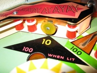 Image # 41235: Beat Time Playfield - Detail - Blue Version #90909 
(Serial number 90909.)