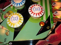 Image # 41237: Beat Time Illuminated Playfield - Detail - Blue Version #90909 
(Serial number 90909.)
