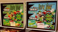 Image # 72930: Beat Time Comparison of Green and Blue Backglasses 
(The blue version has serial number 91306.Photographed at the Allentown show in 2009.)