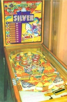 Image # 2034: Silver Cabinet - Front View 
(Note: Backglass in this photo has been modified to read 'Herb's' Silver; this should be 'Gottlieb's' Silver.)