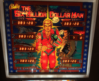 Image # 75799: The Six Million Dollar Man Early Production Illuminated Backglass 
(Serial number ESM1097.)