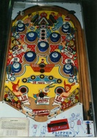 Image # 2104: Slick Chick Playfield 
(On this playfield, the rubbered posts below the flippers are missing their plastic lane guides.)