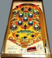 Image # 13443: Slick Chick Playfield 
(On this playfield, the rubbered posts below the flippers are missing their plastic lane guides. )