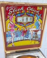 Image # 65324: Slick Chick Sample Game - Backglass 
(Serial number 01055S.)