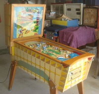Image # 48763: Sluggin' Champ 'Deluxe' Cabinet - Left 
(All plastic parts on this playfield are reproduction, as is the blue tray liner, but we show this image to present the cabinet design.)