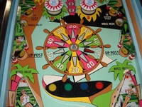 Image # 41048: Smart Set Engineering Sample - Middle Playfield 
(The art on the center 'wheel' is different than on production games. Also, the owner states the orange insert appears to have been a replacement because the texture of the finish is different.)