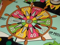 Image # 41049: Smart Set Engineering Sample - Playfield - Detail 
(This art is different than production games. Also, the owner states the orange insert appears to have been a replacement because the texture of the finish is different.)