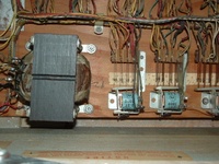 Image # 41075: Smart Set Engineering Sample - Inside Cabinet - Detail 
(Transformer notes are handwritten in red pencil directly onto the wood.)